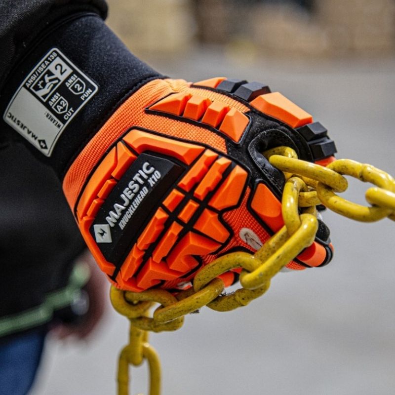 Knucklehead X10 impact-resistant mechanics glove with hi-vis Armor Skin® palm and TPR knuckle protection