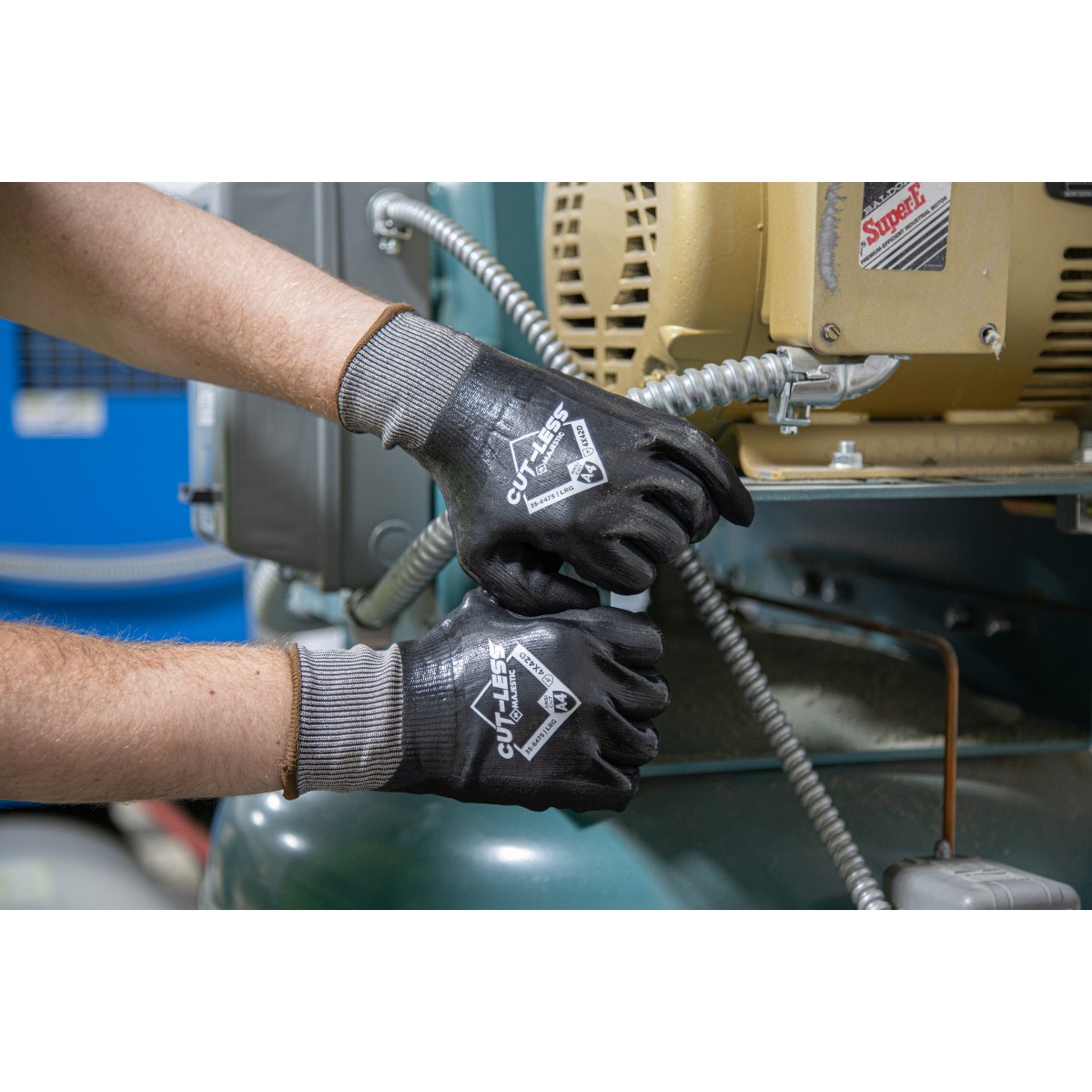 Cut-Less Korplex Glove with Full Dip Flat Nitrile and Sandy Foam