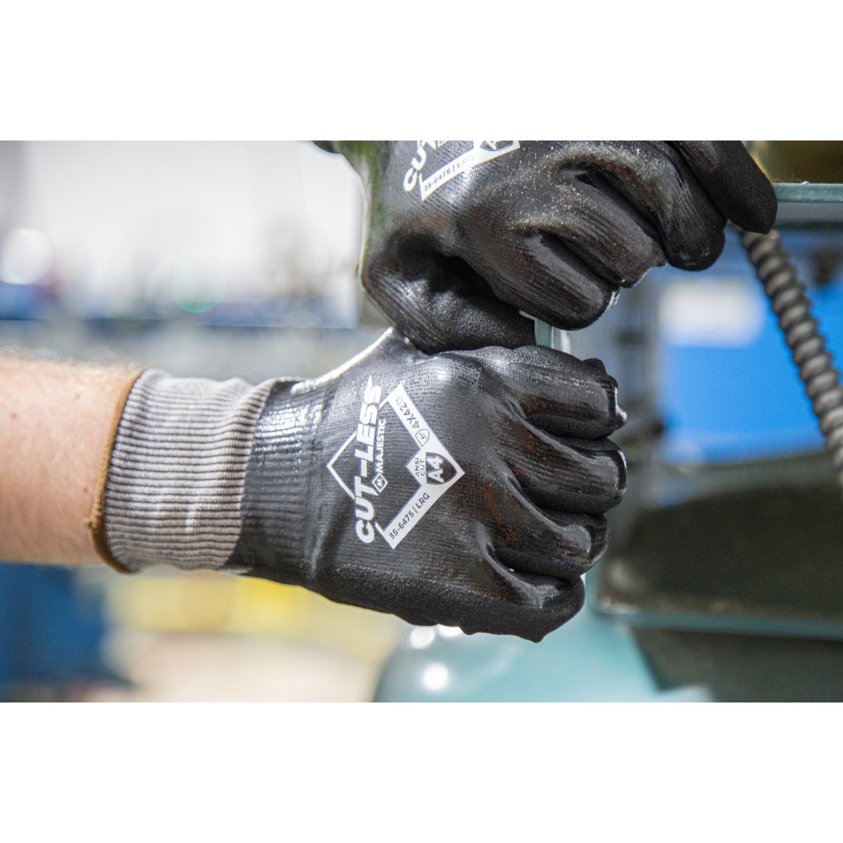 Cut-Less Korplex Glove with Full Dip Flat Nitrile and Sandy Foam