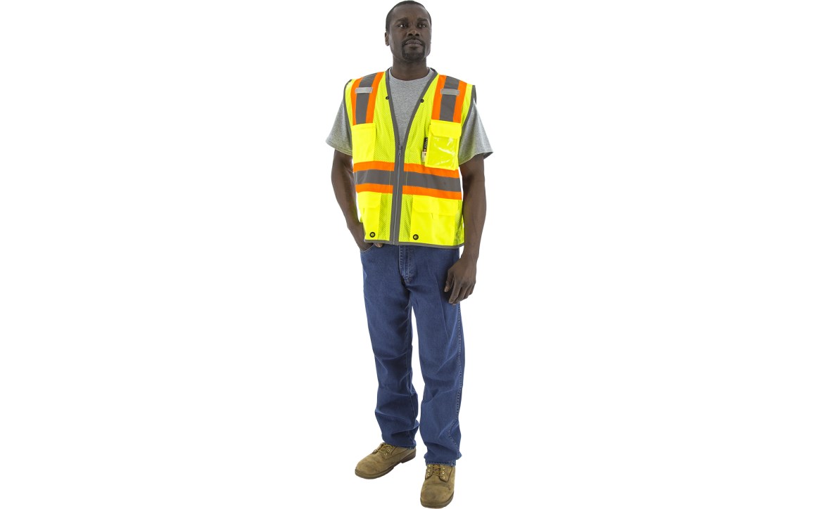 High Visibility Vest with Two-Tone DOT Striping and D-Ring Pass