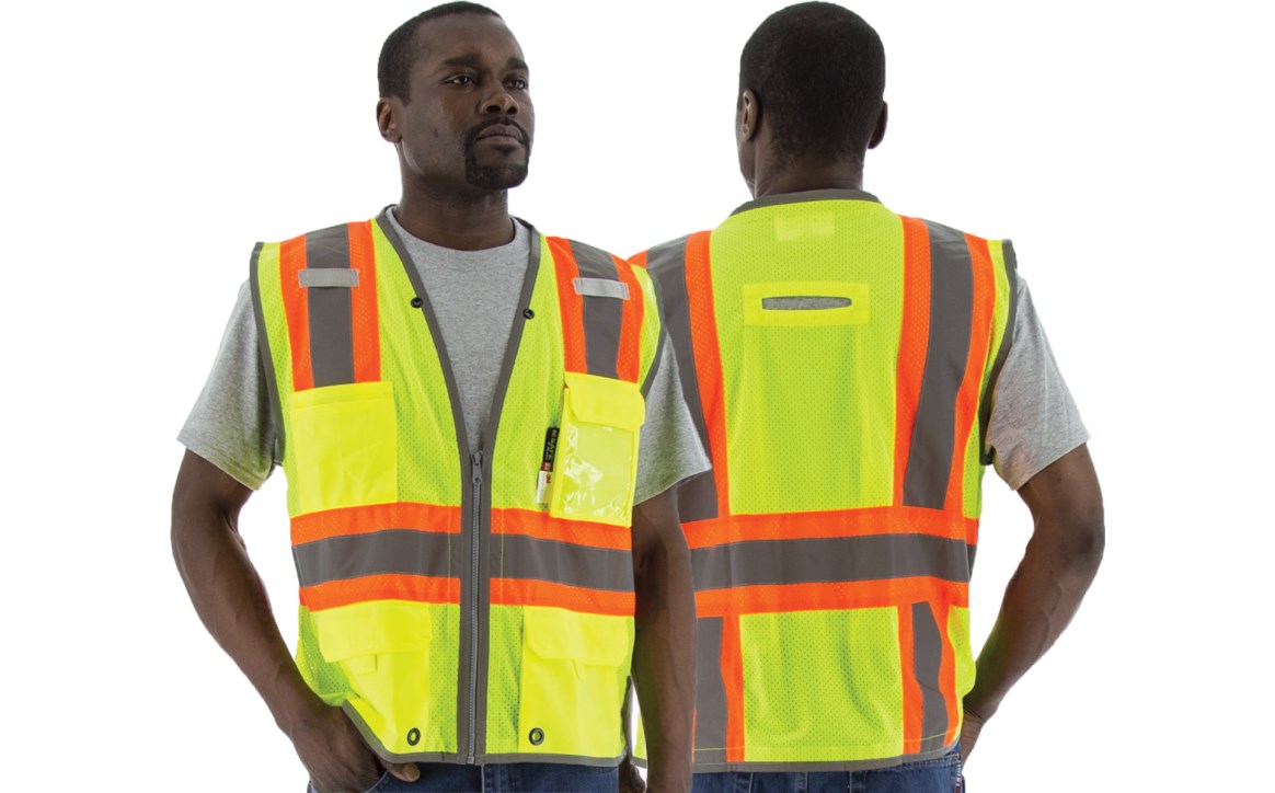 High Visibility Vest with Two-Tone DOT Striping and D-Ring Pass