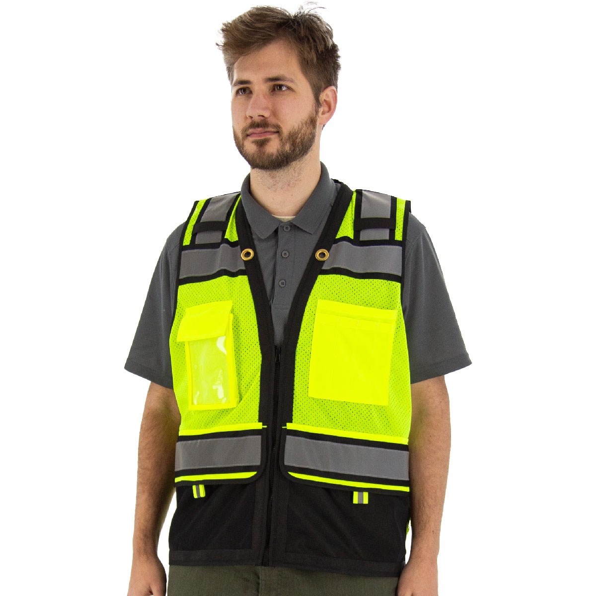 Zipper Front High Visibility Heavy Duty Surveyor's Vest with