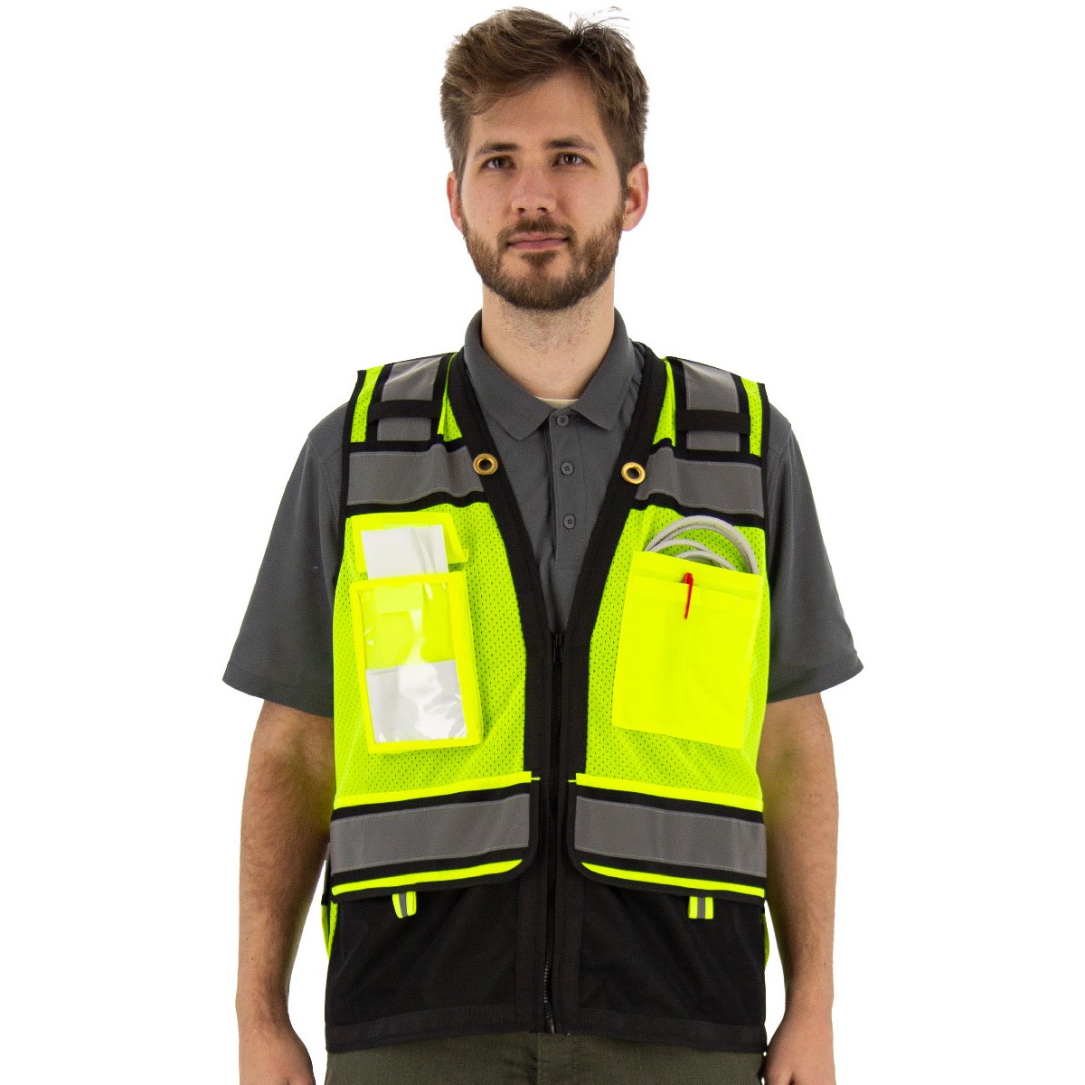 Zipper Front High Visibility Heavy Duty Surveyor's Vest with